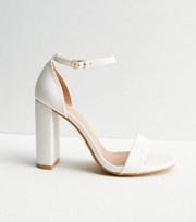 New Look Wide Fit White Leather-Look 2 Part Block Heel Sandals